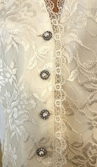Vtg 80s Off White Lace Jacket & Skirt Suit Set Sz 8 Faux Pearl Karen Lawrence