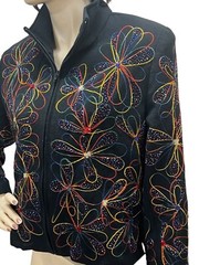 Sz L Vtg 90s Anage Jacket Zip India Cotton Knit Pinwheels Emb Beaded Sequin Coat