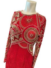 Vintage Black Tie Oleg Cassini Orange red Beaded Dress Size 4 all sequin gala