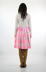 Vintage VTG 60s hippie boho dress pink white gingham print