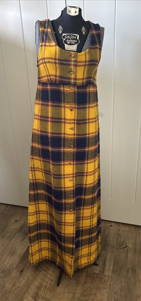 Vintage 1960’/70’s Fritzi Of California Plaid Wool Button Front Maxi Dress