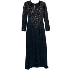 Vintage Demetrios Design Maxi Dress S Black Silk Beaded Burleskque Fairy Glam