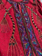 Vintage Laurence Kazar Silk Bead Sequin Red glam festival Statement Jacket Sz L