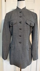 Vtg Wool Military Officer Jacket Sz 4 Tweed Mandarin Collar Equestrian Blazer