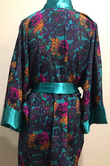 Vtg Victoria’s Secret Purple Teal Floral Satin Robe One Size S M L