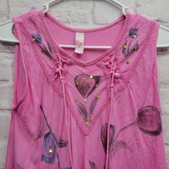 Miss Love Boho Floral Tunic Top Free Size Sequin Flowy Barbiecore Hippie Artsy