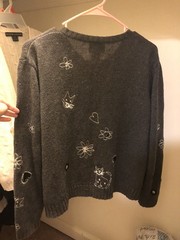 Vintage Cat Button Cardigan Sweater with Cat/Flower/Heart Pattern