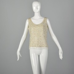 Medium 1960s Iridescent Sequin Blouse Vintage Sleeveless VTG 60s Wedding Top