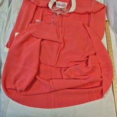 Vtg Castleberry Knit Skirt Suit Set 14 Pink Coral 80s Style Gold Tone Buttons
