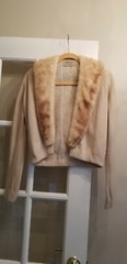 VINTAGE Bernhard Altmann Womens 100% Cashmere Sweater Beige Mink Fur Collar Sm