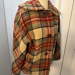Vtg Mid Length Retro Mid Century European Wool Tartan Swing Car Coat
