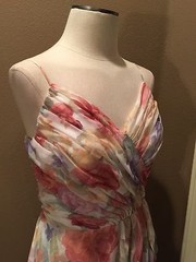Frank Usher 10 M Floral Ruched Luxe Cottage Core Dress W Spaghetti Straps