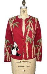 Northern Isles Vintage red Panda Bears Bamboo button front cardigan Knit Sweater