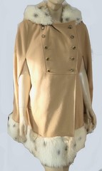 Vintage 70s Mod Wool Or Like Faux Fur Hooded Cape Military Size M/L