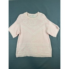 Across America Knit Sweater Vintage Coquette Cottagecore Pink Cotton Blend M/L