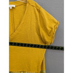 Umgee + USA V-Neck Tiered Dress Mustard Yellow Boho Fringe Hem Size 2XL Cotton