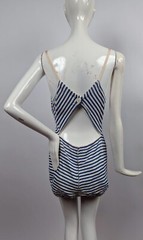 VINTAGE 1940’S BLUE + WHITE STRIPED WATER SAFETY INST BATHING SUIT W OPEN BACK
