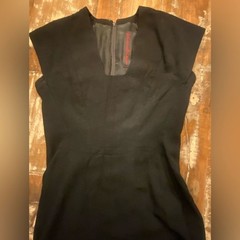Rare Vintage 50s Pauline Trigère Wool crepe black couture LBD Cocktail dress M 8