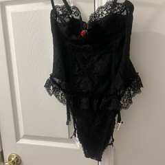 VTG 90’s Shirley Of Hollywood Black Lace Teddiette Underwire Corset&Garter S-L