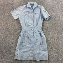 Vintage 70s Nursing Uniform Dress Women’s S Blue Pinstripe Signed Student Nurse