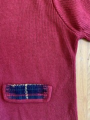 Vintage 80s KAREN SCOTT Plaid Cardigan *Large* Burgundy Knit Sweater Jacket