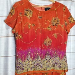 Vintage Positive Attitude Dress Size 14 90s Orange Midi Floral Abstract Retro