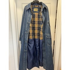 VTG 90s Denim Duster Trench Coat Barn Chore Jacket Liz Claiborne Jeans Sz M