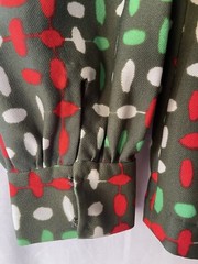 Vintage 60/70’s Tunic Blouse Women’s, Olive Green & Red White Geo Print, L, EUC