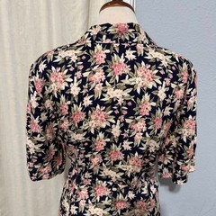 Betsy’s Things Vintage 90s Floral Maxi Dress XL Navy Double Breasted Cottagecore