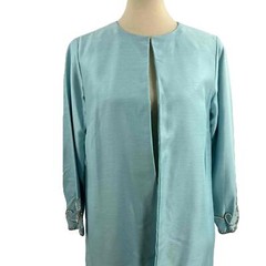 Vintage Blue Embroidered Cuff Long Sleeve Open Front Dressy Jacket