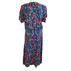 Vintage 80s Blouson Maxi Dress Blue Floral Size Medium Pockets Cottage Core