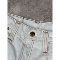 Red Snap White Denim Flared Jeans Contrast Stitch Workwear Size 26×29 Y2K 90s