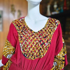Vintage African Basketweave Ethnic Hostess Gown Caftan Evening Maxi Dress OS