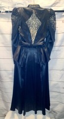 VTG Panhandle Slim Dress Lace Peplum Waist Country Western Fringe Sleeve Satin