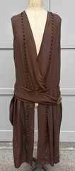 Antique 1920s Brown Rayon Silk Crepe Flapper Dress Drop Waist Art Deco Sash Ties