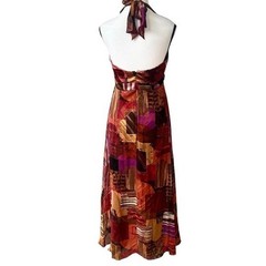 y2k vintage Retro Patchwork Silver beaded halter Maxi Dress sz. 6 medium