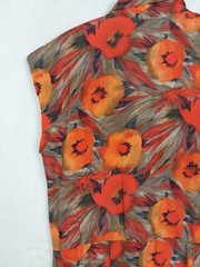 Vintage 80s Tess Shirt Dress Womens 12 Orange Floral Feminine Midi cottage core