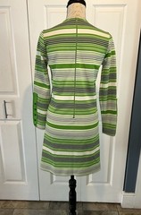 Vintage Mod 60s 70s Long Sleeve Green Stripe Dress Sz 9/10