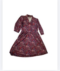 Vintage 70s Tabby of California Dress Size 12 Paisley Shirtdress Shoulder Pads