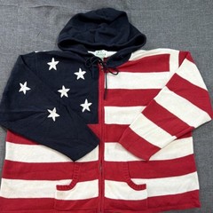 The Quacker Factory Patriotic Flag Hooded Sweater 3X Red White Blue Ramie Cotton