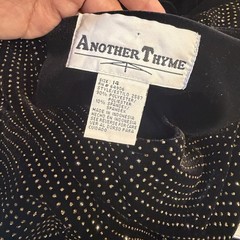 Vintage Another Thyme Black Velvet Maxi Dress Size 14 Gold Glitter Dots Tie Back