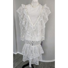 Vtg Street Scene Victorian Style Layered Overlay Sheer Lace Dress Sz 15/16 *Read