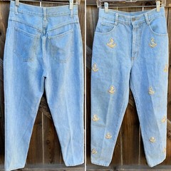 vintage high waist tapered leg jeans embroidered anchor anchors sz 12 28” waist