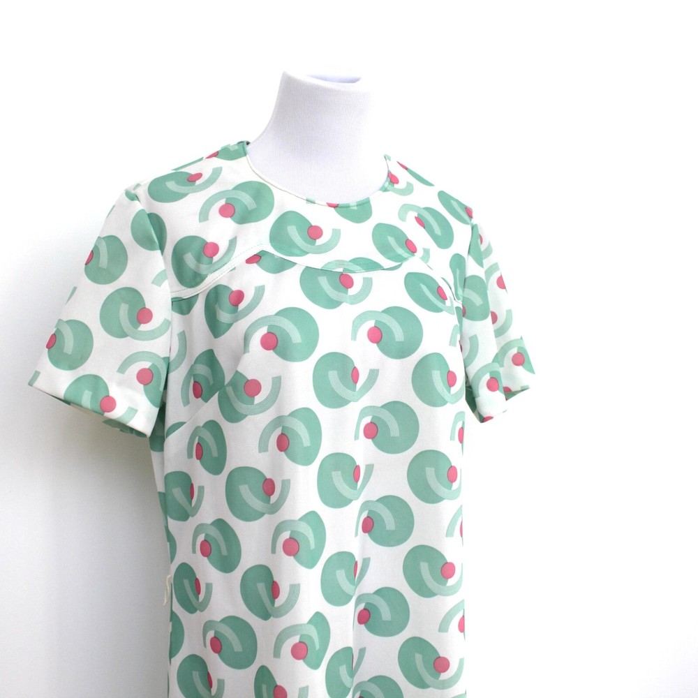 Vintage 1960s MOD Shift Dress Green Pink Bust 43 Henry Allen Montreal Zip Back