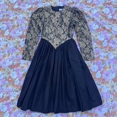 Vintage 1980’s Black And Gold Metallic Brocade Jan Briggs Dress (S)