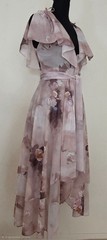 Vintage 1970’s Joseph Magnin Floral Wrap Layered Dress with Tie Cap Sleeves