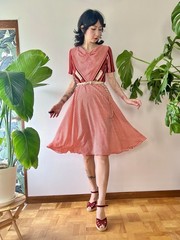70s Handmade Lanvin Paris Fabric Bias Cut Midi Dress Scarf Print Chevron XS/S