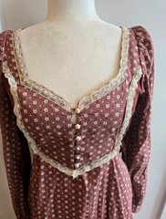 Gunne Sax Vintage Long Sleeve Floral Prairie Dress in Dusty Rose, Size 9
