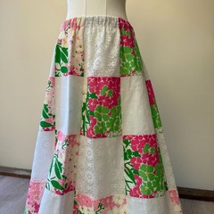 Vintage Tumbleweeds Phoenix Arizona Floral Patchwork Maxi Skirt with Lace Trim