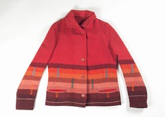 1930’s TOWN & COUNTRY ART DECO INDIAN BLANKET STYLE JACKET COAT SLUB STRIPE VTG